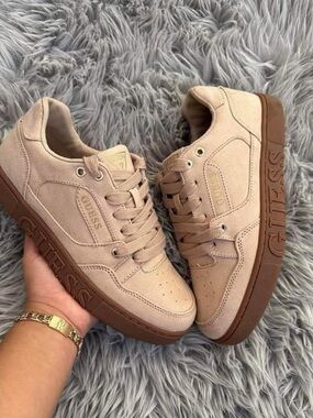 GUESS Beige Suede Low-Top Sneakers with Brown Sole